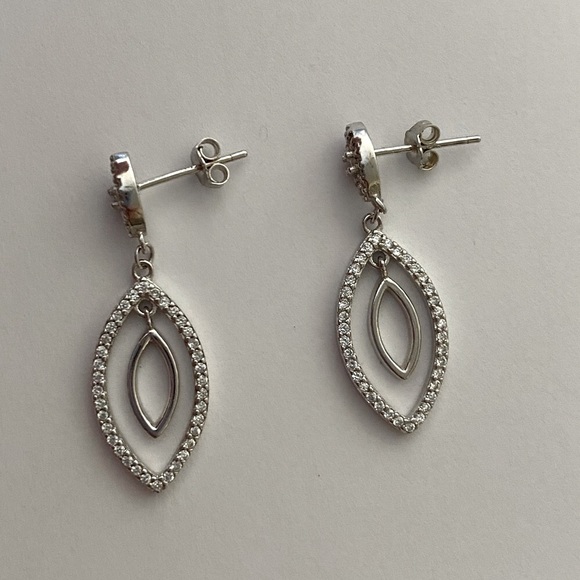 Jewelry - 925 Silver oval cz dangling post earrings